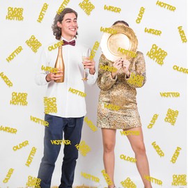 Older Wiser Hotter Glitter Confetti for Gold Birthday Party Table Scatters, Sprinkling Decorations for Women Men 25th 30th 40th 50th 60th 70th 80th Birthday Anniversary Paper Confetti (100 PCS)