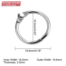 15 Pack 5/8" Mini Binder Rings Metal Loose Leaf Loop Book Ring for Flash Card Index, Silver, 16mm