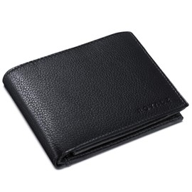ROYALZ 'Detroit' Leather Wallet for Men Etui with RFID Protection - Compact Horizontal Format case in Vintage Design, Color:Black