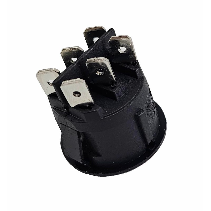 Round Rocker Switch, 6-pin 250V 6A, ON-OFF-ON, Red Rocker Unlit