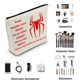 YULUENZE Spider Movie Makeup Bag Spider Movie Fans Inspirational Gift You Are Stronger Smarter Than You Think Toiletry Zipper Pouch Gift for Friends Sisters Women