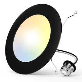 Amico Recessed Lighting 5/6 Inch, 1 Pack 5CCT Flat LED Can Lights, 2700K/3000K/4000K/5000K/6000K Selectable,10W Eqv 110W, 1000LM Brightness, Retrofit Installation - ETL & FCC, Black