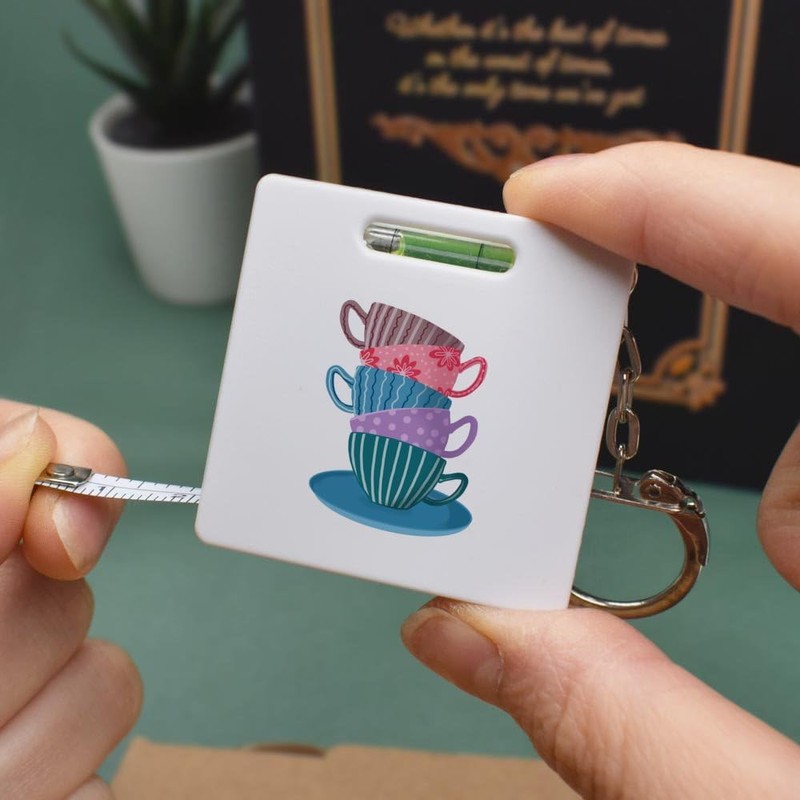 Azeeda 'Stacked Teacups' Keyring Tape Measure/Spirit Level Tool (KM00042954)