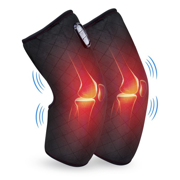 COMFIER Heated Knee Brace Wrap with Massage,Vibration Knee Massager with Heating Pad for Knee, Leg Massager, Heated Knee Pad for Stress Relief