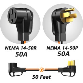 RVPLAN 50 Amp 50 Feet RV/EV Extension Cord, Heavy Duty STW Cord with Cord Organizer and Storage Bag,NEMA 14-50P/R Standard Plug Suit for EV Charging and RV Trailer Campers, ETL Listed(Black&Orange)