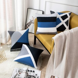 Emvency Set of 4 Throw Pillow Covers Modern Abstract Stripe Simple Geometric Acrylic Bold Decorative Pillow Cases Home Decor Square 18x18 Inches Pillowcases(Grey Blue)