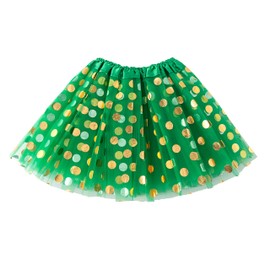 Jastore® Girls' Polka Dot Tutu Glitter Ballet Triple Layer Tulle Dance Skirt (0-2 Years, Green)