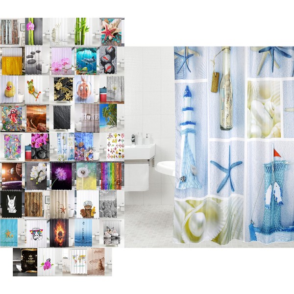 Sanilo, Shower Curtain, Many Beautiful Shower Curtains to Choose from, High-Quality 12 rings, waterproof, anti-mould effect., sea breeze, 180 x 200 cm