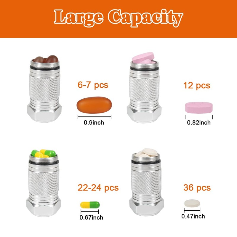 Shintop 2PCS High Capacity Aluminum Container Keychain Waterproof Pill Container
