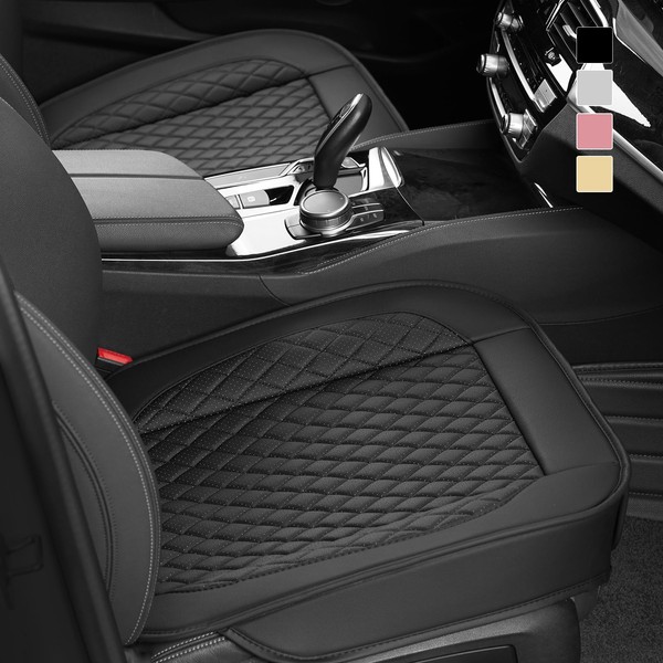 FiveFox 2 Pack Faux Leather Car Seat Cover, Breathable Bottom Seat Covers for Cars Trucks SUV, Carseat Protector Front Seats Only, Anti-Slip, Storage Bag, Universal, 2 PCS, Black
