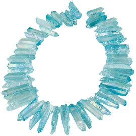 Nupuyai Light Blue Titanium Coated Irregular Rock Crystal Points for DIY Jewellery Making, Rough Sticks Aura Crystal Quartz Spike Stone Beads