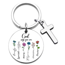 Generic Christian Keychain Confirmation Gifts Cross Keychain Inspirational Gift God Says You Are Flower Keychain Sister Gifts, Large, Silver