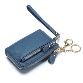 Bearneko Women's Mini Wallet, Coin Purse, Genuine Leather, L-Shaped Zipper, Wallet, Key Case, Card Case with Coin Purse, Stylish, Thin, Money Clip, Simple, Popular, Present, gray blue