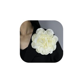 CJIAYUJEW Extra Large Beige Silk Camellia Rose Brooch Pin for Women - Elegant Fabric Flower Lapel Pin - Wedding Party Dance Banquet Dress Suit Accessories