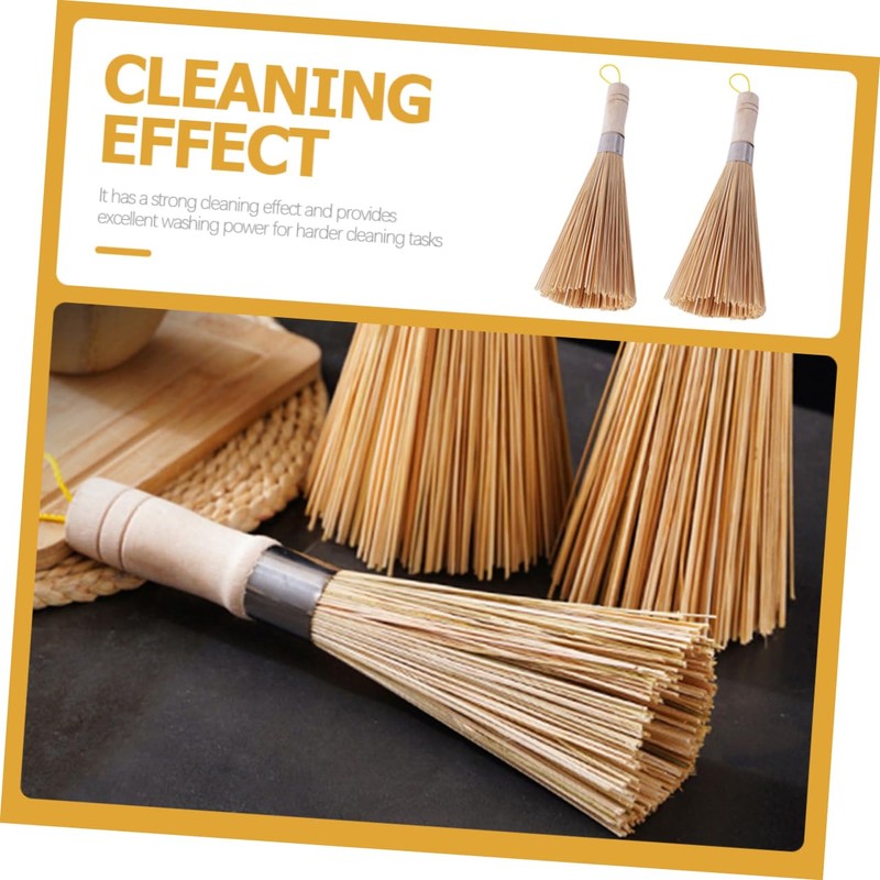 CHILDWEET 2Pcs Bamboo Scrubber Brush Durable Kitchen Cleaning Brush for