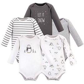 Hudson Baby Unisex-Baby Cotton Long-Sleeve Bodysuits, Gray Penguin 5-Pack, 12-18 Months