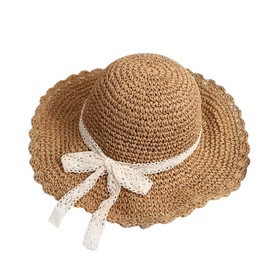 Girls Bowknot Straw Hats Kids Summer Anti-UV Sun Protection Roll Up Floppy Sun Hats Shopping Fishing Travel Beach Cap Panama Hat Topee for 3-6 Yrs Coffee