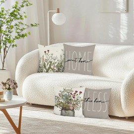 Hopomoon Set of 4 Cushion Covers 40x40cm Floral Botanical Print Decorative Pillow Covers for Sofa Car Seat Spring Summer Home Decor