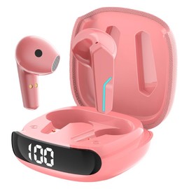 MyJoy Fashion Wireless Earbuds, Noise-Reducing Earbuds for Music, Podcasts, and Movies, IPX5 Sweatproof-rated Headphones, Bluetooth Earbuds, Dual Microphone, 6.5-Hour Playtime, Pink