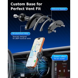 Car Phone Holder for Jeep Wrangler JL 2018–2023 & Gladiator JT 2020–2023, Upgraded Air Vent Phone Mount, Better Fit Air Vent, Ultra-Stable Mounting, 360° Rotation, Phone Mount Fit for Most Smartphones