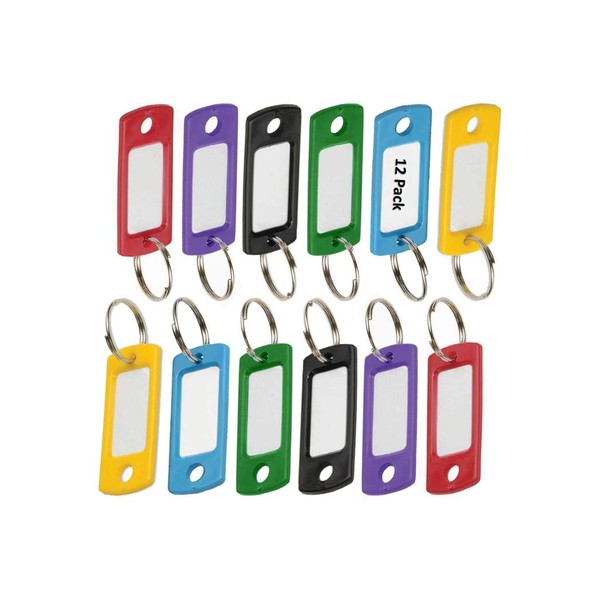 Lucky Line Flexible Colored Plastic Key Tag with 3/4" Split Ring, in Assorted Colors, 12 Pack (16929)