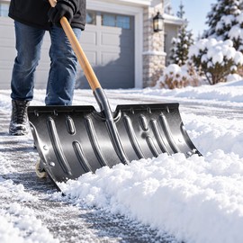 Heavy Duty Snow Shovel for Driveway Snow Removal – 22.44-Inch Wide Manganese Steel Blade with Wheels for Winter Cleanup