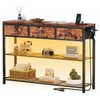 Furologee Console Table with Charging Station & 3 Fabric Drawers,