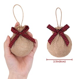Ivenf Christmas Tree Decorations, 12pcs Buffalo Plaid Burlap Farmhouse Christmas Ornaments, Red Black Country Xmas Decor Indoor, Cute Rustic Xmas Ball for Home Office Family Holiday Party, Unbreakable