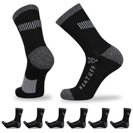 Heatuff - Calcetines deportivos para hombre, 6 unidades, para senderismo, talones y dedos reforzados, Negro 6, Fit US Men's Shoe Size 6-12 / Sock Size 10-13