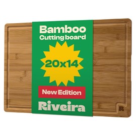 Riveira Brown Bamboo Wood Cutting Board – Gourmet Bamboo Grandeur: 20 x 14 Wooden Cutting Board – Wooden Cutting Boards For Kitchen Decorative – Innovative Juice Grooves Wooden Chopping Board