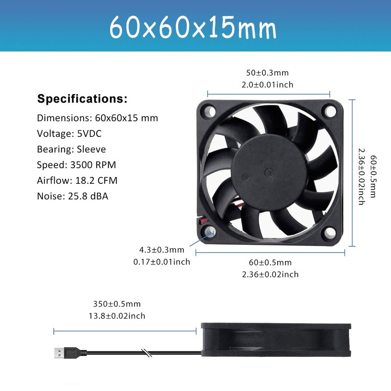 GDSTIME 5V USB Fan 60mm Mini Fan, 2 Pack 60mm