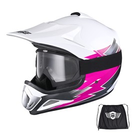 AHR H-VEN12 Youth DOT Motocross Helmet and Goggles Set Clear Lens ATV MX Off-Road Kids Pink L