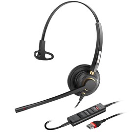 Arama USB Headset with Microphone Noise Cancelling, Mono PC Headphones for Laptop Computer Business Office Home Office Call Center, Online Class, Skype Zoom Teams Meetings, Lightweight & Comfortable