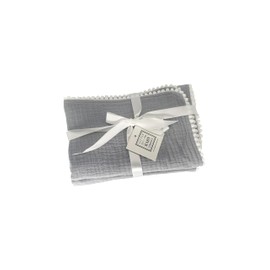 Little English Organic Cotton Baby Muslins Squares with Pompom - 100% organic cotton. (Gray)