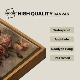 Canvas Wall Art Framed Wall Decorations Vintage Rose in Vase Artworks Canvas Prints Home Wall Art Decor Flower Pictures for Living Room Bathroom Kitchen Wall Decor