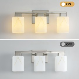 Mieloxiy 3-Light Square Bathroom Light Fixture, Brushed Nickel Modern Vanity Light with White Marble Glass Shade, for Bathroom Mirror, Living Room, Bedroom, Hallway, E26 Base