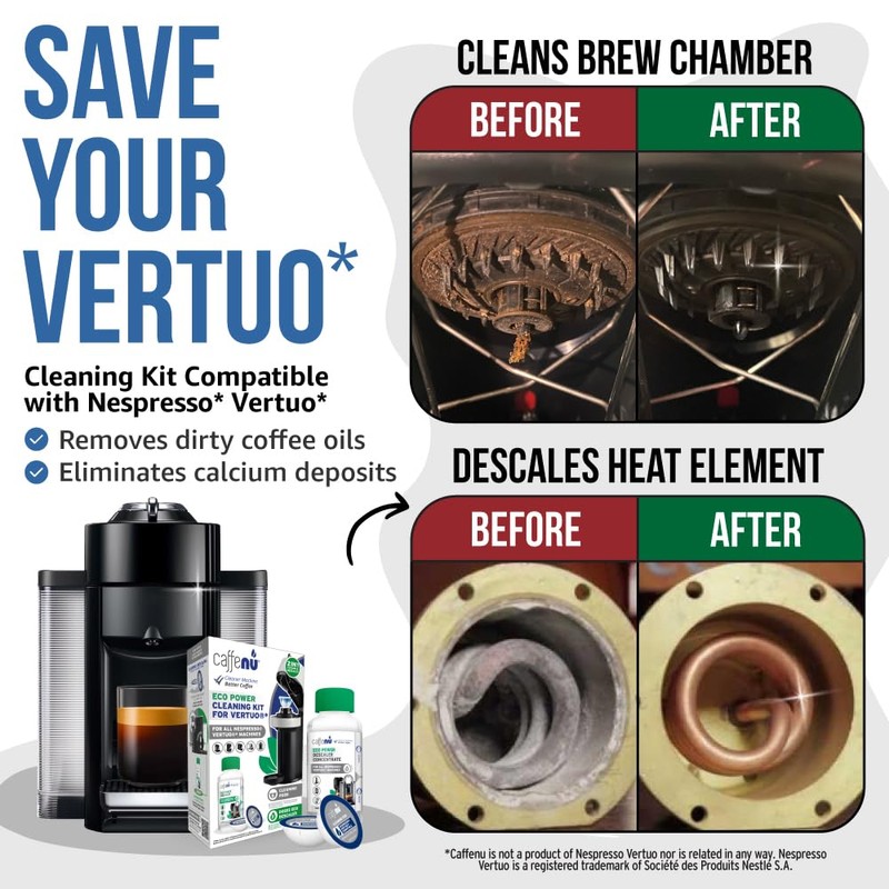 Caffenu Descaling Kit Compatible with Nespresso Vertuo, 2 Uses Descaling