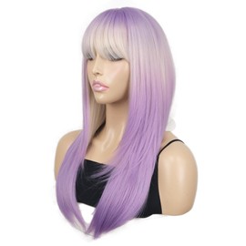 Onemily 20 Inch/50 cm Long Layered With Bangs Straight Synthetic fiber Shoulder Length Hair for Daily Use or Party Wig (Purple)