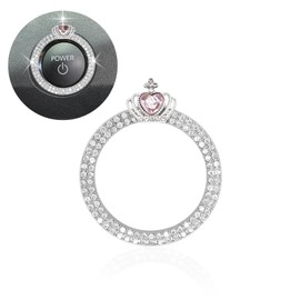 ORIESSE Car Engine Start Stop Decoration Ring 1pc Pink Crown Push Start Button Cover Princess Passenger Car Decor Bling Car Interior Accessories for Women,Key Ignition & Knob Ring (Colorful Ring)