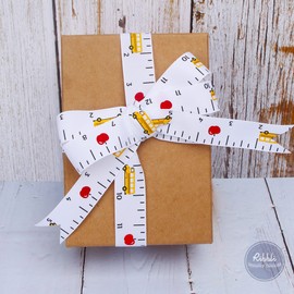 Ribbli Grosgrain Ruler & School Bus Craft Ribbon,7/8-Inch,10-Yard Spool, White/Yellow/Red,Use for Teacher Appreciation Gift,Back to School Decoration,Wreath,Gift Wrapping,All Crafting and Sewing