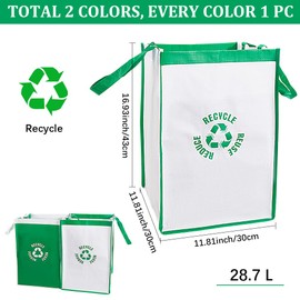 CREATCABIN 2 x Recycling Müllbeutel Mülleimer Kombination Polypropylen Wasserdicht Wiederverwendbar Für Zuhause Innenbereich Müllsortier Organizer Körbe Fachbehälter Für Küche Grün/Weiß 30x30x43cm