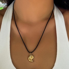 Cliory Gold Shell Necklace Conch Pendant Necklace Boho Leather Necklace Cute Summer Beach Jewelry for Women