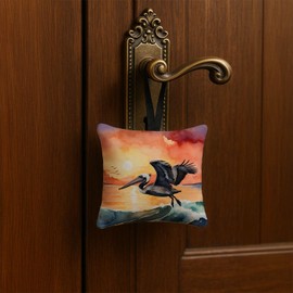 Caroline's Treasures Pelican Fiery Sunset Hanging Square Fabric Ornament 3.5 × 3.5 Decorative Door-Knob & Tree Hanger, Soft Fabric