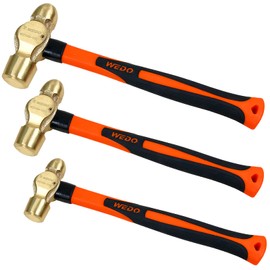 WEDO 3PCS Brass Ball Peen Hammer Set,1-1/2lb&2lb&2-1/2lb,Fiberglass Handle,Die-Forged,Corrosion Resistant,DIN Standard