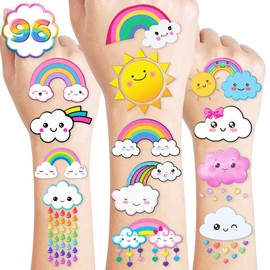 Generic 96 PCS Cute Cloud Temporary Tattoo Stickers Theme Pastel Rainbow Birthday Party Decorations Supplies Decor Favors Gifts for Boys Girls School Classroom Prizes Rewards