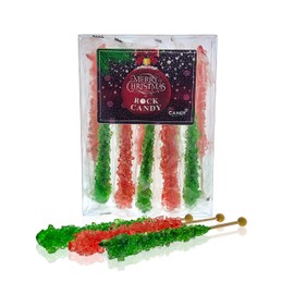 Merry Christmas Rock Candy - Red and Green Large Individually Wrapped Rock Candy (10 Pack)