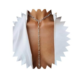 Iaceble Punk Paperclip Y Lariat Necklace Paperclip Chain Choker Necklaces Silver Y Necklace Long Chunky Chain Drop Necklaces Jewelry for Women