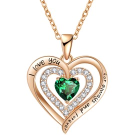 LIHELEI Women's Necklace with Forever Love Heart Birthstone Pendant, S925 Silver Necklace for Women Jewellery, Birthday Gift for Her, Wife, Girlfriend, Valentine's Day, Mother's Day, Cubic Zirconia,