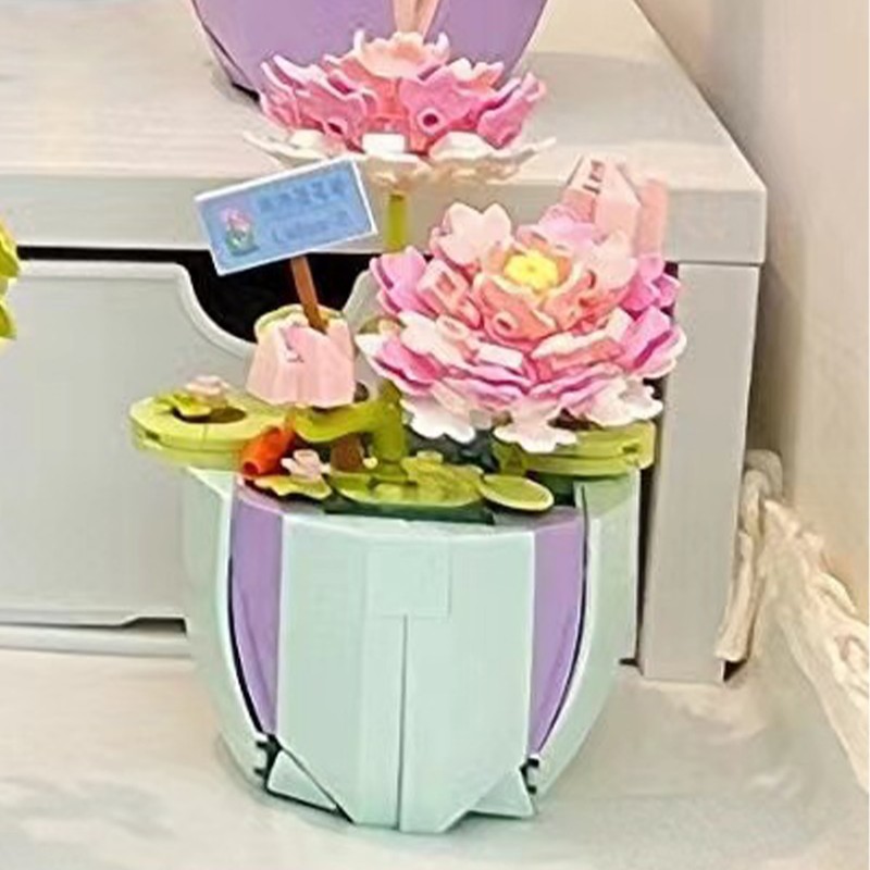Building Block Pot Plant Educational Lifelike Colorful Beautiful Block Flower