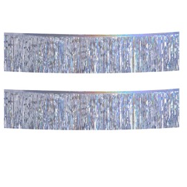Lilbitty 2 Packs 3 m Long Laser Silver Tinsel Fringe Banner Garlands, Metallic Wall Hanging Streamers, Curtains, Background, Party Decorations